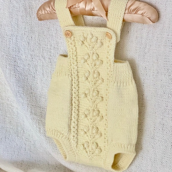 Baby Onesie 0-3 m Hand Knitted Organic Wool Romper Baby Clothes Gift Overalls - Picture 14 of 16